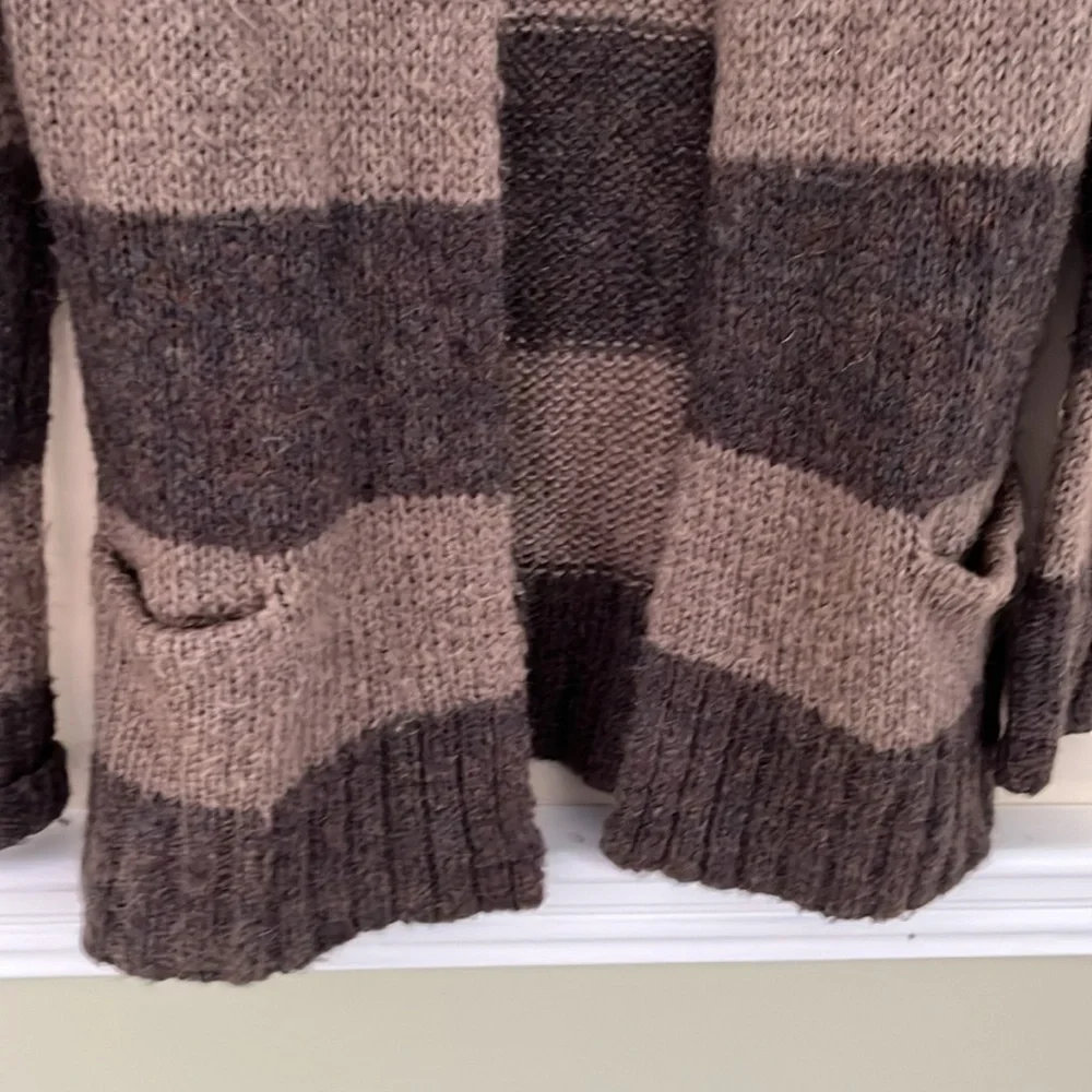 LOFT Mohair Brown Wide Stripe Open Cardigan Sweater XS - Picture 9 of 13